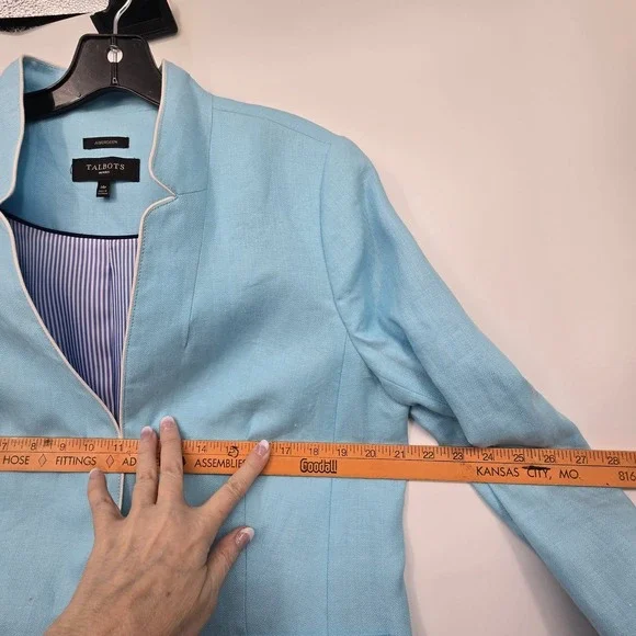 Talbots Aberdeen 100% Linen Blazer Jacket Women's Size 14P Stand Collar Lined - Picture 8 of 13